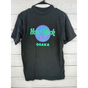 Vintage 90's Hard Rock Cafe Osaka Japan Classic Neon Logo Black T-Shirt